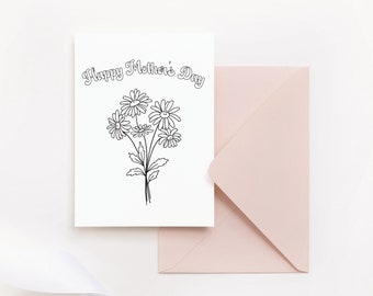 Mothers Day Coloring Card, DIY Mothers Day Card from Kids, Happy Mothers Day Card, Colorable Greeting Cards, Mothers Day Activities for Kids