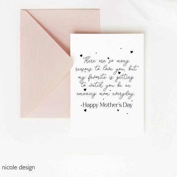 Sentimental Mothers Day Card for Wife, Sweet Mothers Day Card for Friend, Mothers Day Gift for Wife, Happy Mothers Day Card from Husband