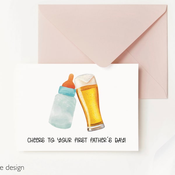 Funny First Fathers Day Card from Wife, Happy Fathers Day New Dad Gift, Beer Lover Gift for Fathers Day, Card from Baby, Cheers to You