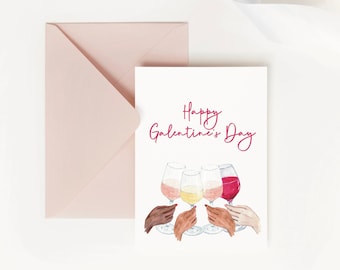 Tarjeta Galentine, Feliz Día de Galentines, Noche de Chicas, Ilustración de Vino, Tarjeta para Hermana, Tarjetas de San Valentín para Amigos, Ser Mi Galentine