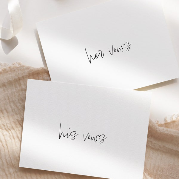 Vow Cards, Wedding Vows Cards, Vows His and Hers, Set of Cards for Wedding Day, Bride and Groom Cards, Modern His and Her Vow Books Set