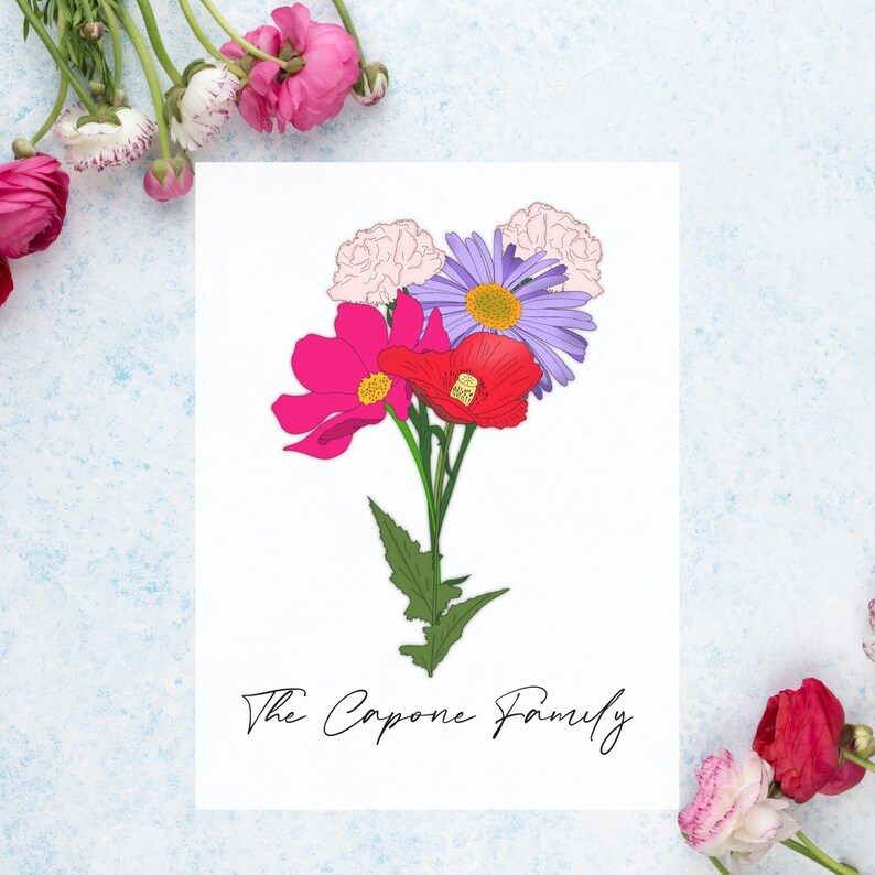 Custom Family Birth Flower Bouquet Birthday Gifts for Her Etsy