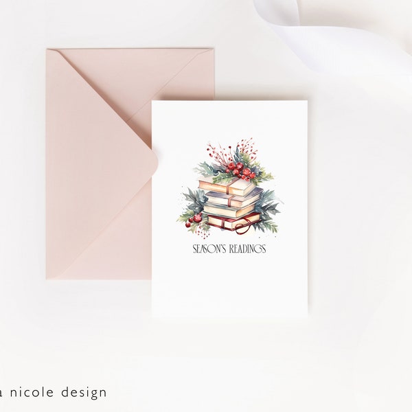 Season's Reading Card, Book Lover Card for Christmas, Merry Christmas Card Pack, Christmas Gift for Book Lover, Gift for Readers