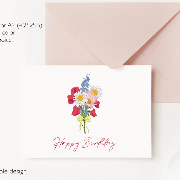 Happy Birthday Card for Her, Flower Birthday Card, Gift for Mom Birthday from Daughter, Birthday Card Set, Pack of Cards, Female Gifts Idea