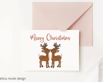 Cute Christmas Card, Reindeer Christmas Card for Wife, Holiday Card Set, Christmas Card for Boyfriend, Gift for Friend, Merry Christmas Card