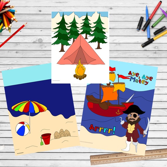 summer coloring pages for kids downloadable coloring pages etsy