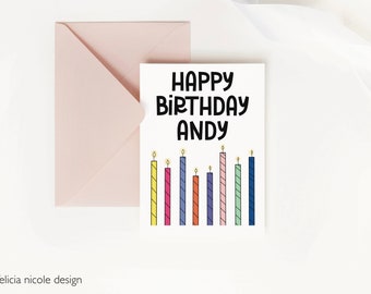Custom Happy Birthday Card, Personalized Birthday Card for Best Friend, Candle Birthday Card for Him, Bday Card for Her, Kid Birthday Gift