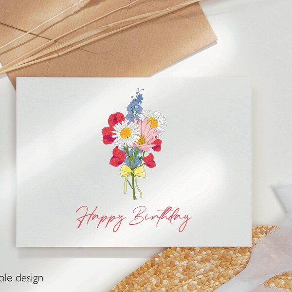 PRINTABLE Happy Birthday Card for Her, Flower Birthday Card Set, Gift for Mom Birthday from Daughter, Pack of Cards, Female Gifts Ideas