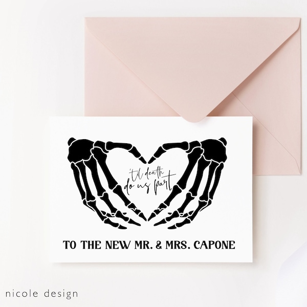 Halloween Wedding Card, Custom Wedding Card for Couple, Spooky Wedding Card, Til Death Do Us Part Card, Gothic Wedding Greeting Card