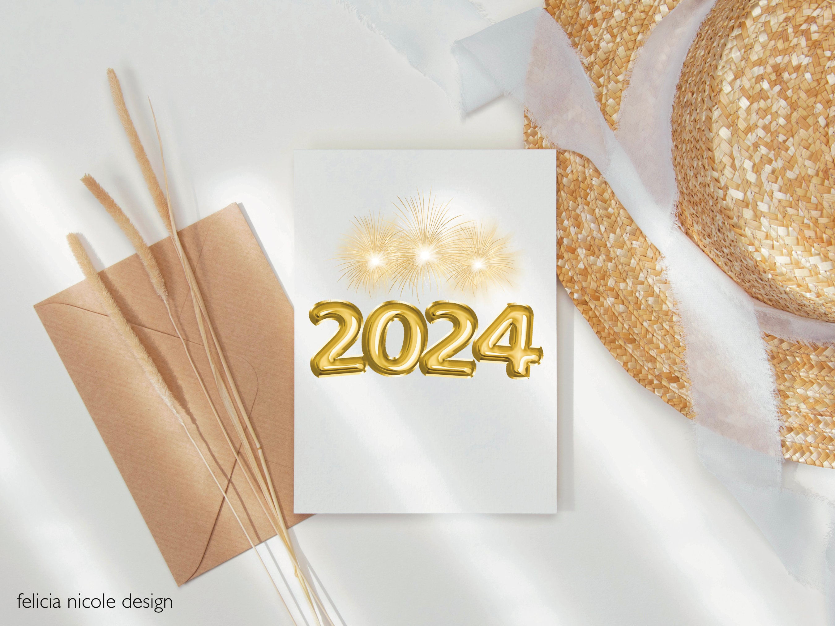 2024 New Year Cards, 2024 Happy New Year Card, 2024 Greeting Cards A6,  SIMPLE Card With Recycled Envelope 