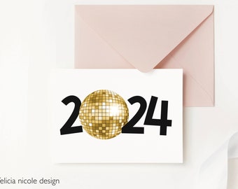 Happy New Year Card, 2024 New Year Card, Happy New Year 2024, Disco Ball, Cute Card for Friend New Year, Happy New Years Cards Pack