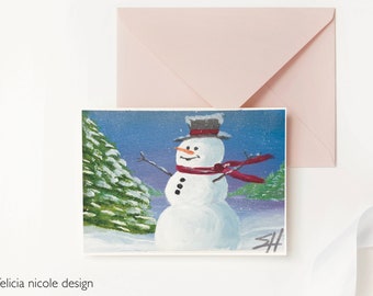 Christmas Cards Set, Snowman Card, Holiday Gifts for Women Happy Holidays Card, Merry Christmas Card, Hand Painted Christmas Cards