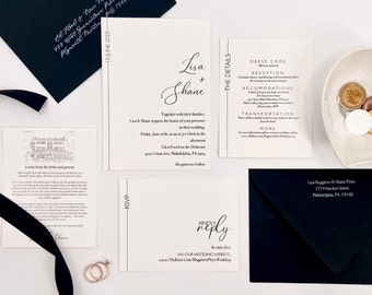 Black and White Wedding Invitation Suite, Wedding Invitation Set, Classy Wedding Invite, Modern Wedding Invitations for Wedding