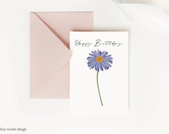 September Birth Flower Birthday Card, Aster Flower Card for Her, September Birthday, Birth Month Flower, Aster Print, September Flower Card