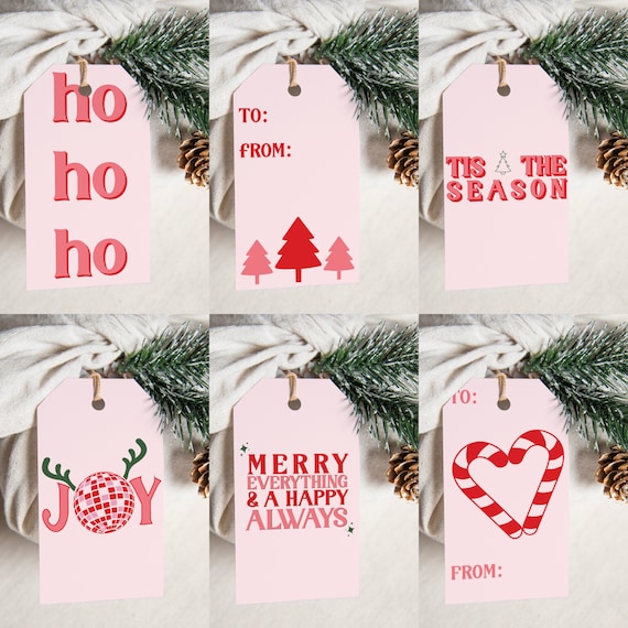 Christmas Gift Tags, Hanging Gifts Tags With String, Pink and Red Christmas  Tags for Kids, Merry Christmas Gift Tags, Gift Tag Sets of 6 