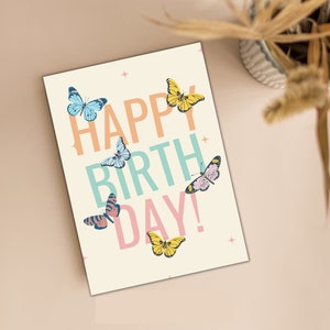 Printable Birthday Card with Pastel Butterfly Design - Print at Home | Birthday Card, Printable | Invite Instant Digital Download 5x7 PDF