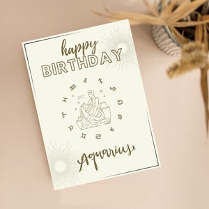 Astrology Birthday Card  - Sunburst and Minimalist Design, For Her/Him Birthday | Birthday Card, Printable | Invite Instant Digital Download