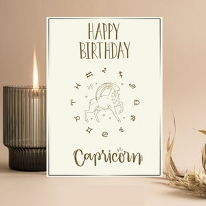 Capricorn Birthday Card, Simple Astrology Birthday Card, Print at Home Birthday Card, December January Birthday Card, Printable Zodiac Card