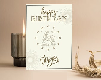 Astrology Birthday Card  - Sunburst and Minimalist Design, For Her/Him Birthday | Birthday Card, Printable | Invite Instant Digital Download