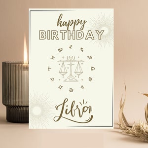 Astrology Birthday Card  - Sunburst and Minimalist Design, For Her/Him Birthday | Birthday Card, Printable | Invite Instant Digital Download