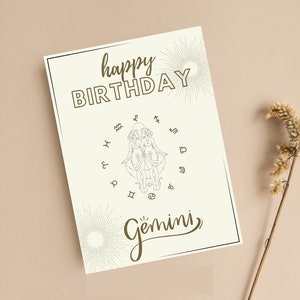 Astrology Birthday Card  - Sunburst and Minimalist Design, For Her/Him Birthday | Birthday Card, Printable | Invite Instant Digital Download