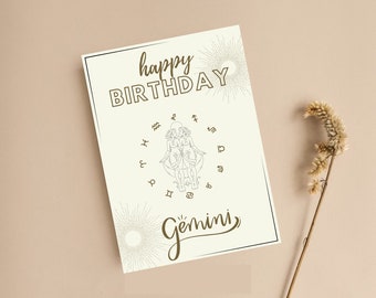 Astrology Birthday Card  - Sunburst and Minimalist Design, For Her/Him Birthday | Birthday Card, Printable | Invite Instant Digital Download
