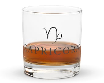 Copo de whisky com o signo de Capricórnio, utensílio astrológico para apreciadores de whisky, presente do zodíaco para ele.