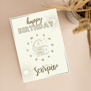 Astrology Birthday Card  - Sunburst and Minimalist Design, For Her/Him Birthday | Birthday Card, Printable | Invite Instant Digital Download