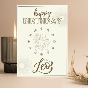 Astrology Birthday Card  - Sunburst and Minimalist Design, For Her/Him Birthday | Birthday Card, Printable | Invite Instant Digital Download