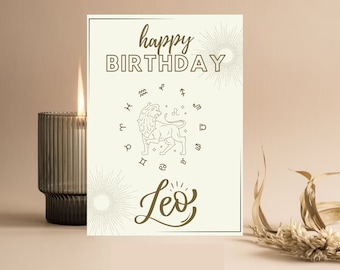 Astrology Birthday Card  - Sunburst and Minimalist Design, For Her/Him Birthday | Birthday Card, Printable | Invite Instant Digital Download