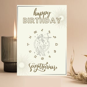 Astrology Birthday Card  - Sunburst and Minimalist Design, For Her/Him Birthday | Birthday Card, Printable | Invite Instant Digital Download
