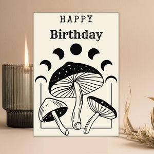 Printable Birthday Card with Mushroom and Moon Design - Print at Home | Birthday Card, Printable | Invite Instant Digital Download 5x7 PDF