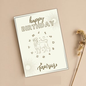 Astrology Birthday Card  - Sunburst and Minimalist Design, For Her/Him Birthday | Birthday Card, Printable | Invite Instant Digital Download
