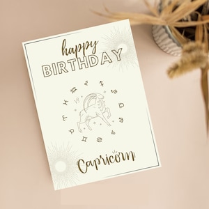Astrology Birthday Card  - Sunburst and Minimalist Design, For Her/Him Birthday | Birthday Card, Printable | Invite Instant Digital Download