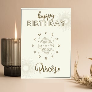 Astrology Birthday Card  - Sunburst and Minimalist Design, For Her/Him Birthday | Birthday Card, Printable | Invite Instant Digital Download