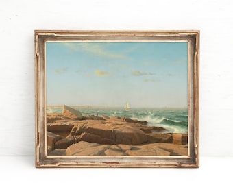 Vintage Seascape Painting, Vintage Coastal Print, Digital Download