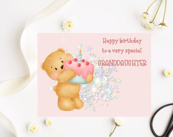 Granddaughter birthday card, Teddy bear birthday card, Cute birthday card for granddaughter, Printable grandchild birthday card