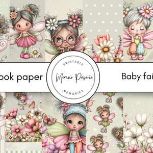 Whimsical Baby fairy Scrapbook Paper:  Junk Journal Backgrounds (Digital Download)