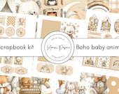 Boho Baby Animal Scrapbook Kit: Printable Paper & Embellishments (Digital Download)