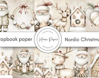 Papel de scrapbooking navideño nórdico: 12 páginas JPG imprimibles (descarga digital)