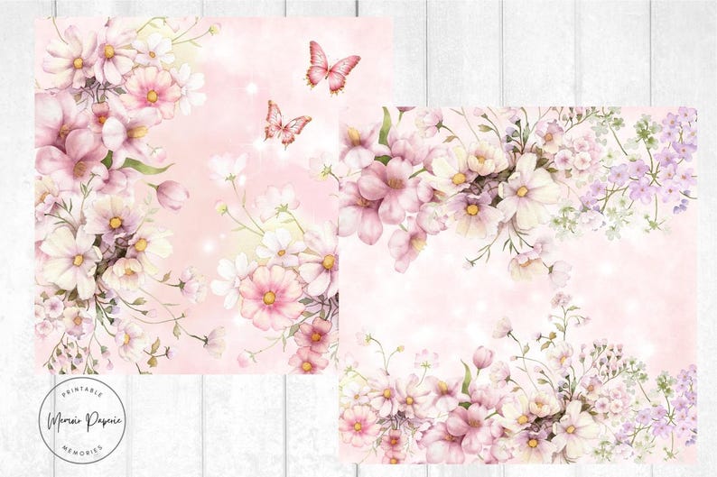 Pink Paper Patterns Floral Pink Paper Patterns: Scrapbook Paper (digital Download, 12x12 ...
