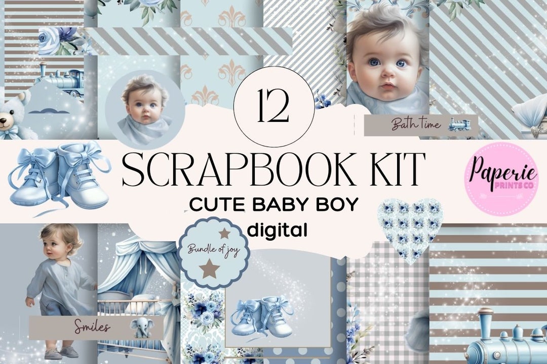 Baby Boy Scrapbook Kit Printable Baby Boy Digital Scrapbook Kit