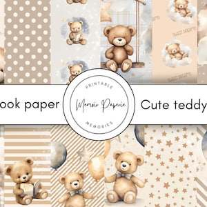 Papier de scrapbooking numérique ours en peluche 12 x 12 pouces, lot de 12 papiers de scrapbooking imprimable nounours bohème, téléchargement numérique de papier de scrapbooking bébé ours