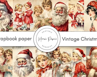 Vintage Christmas Scrapbook Paper: 12 Printable Digital Pages (JPG, 300DPI) (Digital Download)