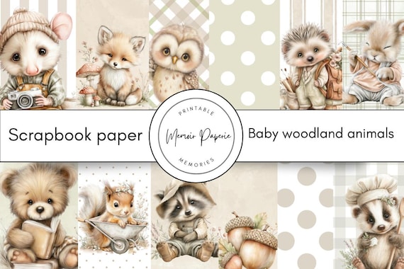 Baby Woodland Animals Scrapbook Paper (Digital Download)