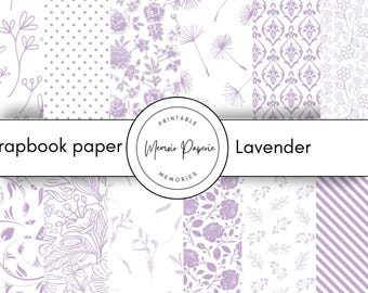 Papel para scrapbook floral de lavanda: 12 páginas JPG (download digital)