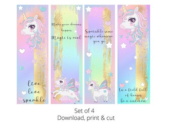 unicorn bookmark printable bookmarks kids unicorn stationary etsy