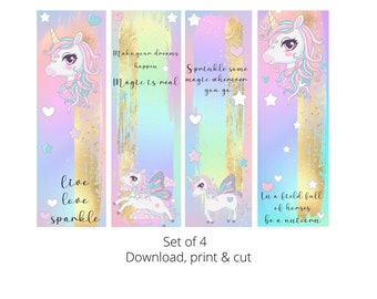unicorn bookmark printable bookmarks kids unicorn stationary etsy