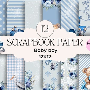 Baby boy scrapbook paper printable baby boy digital paper baby boy patterns digital paper bundle jpeg