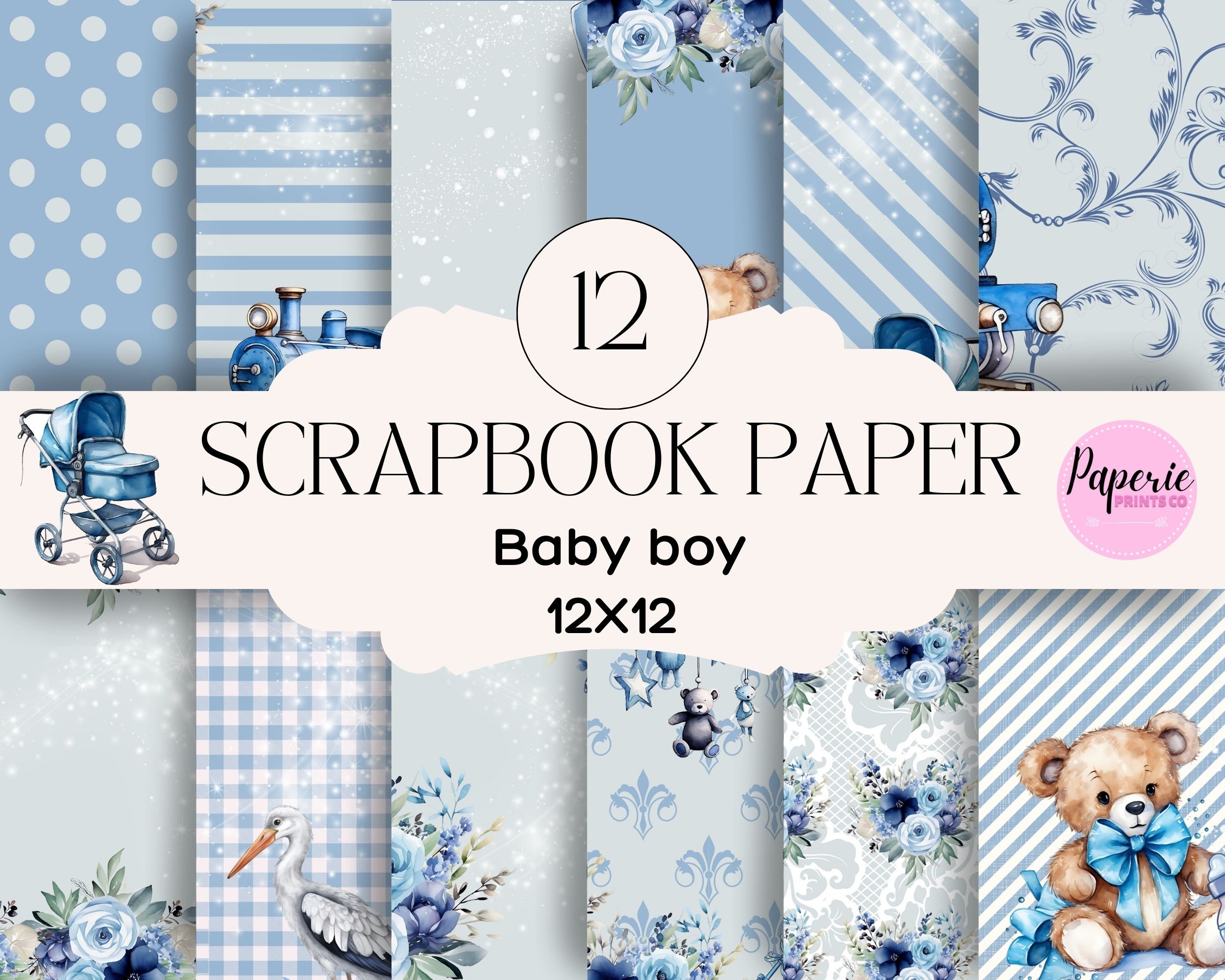 Baby Boy Scrapbook Paper Printable Baby Boy Digital Paper Baby Boy